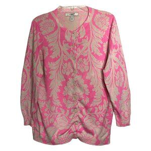 Liz Claiborne Silk & Cotton Floral Cardigan M Button-Front